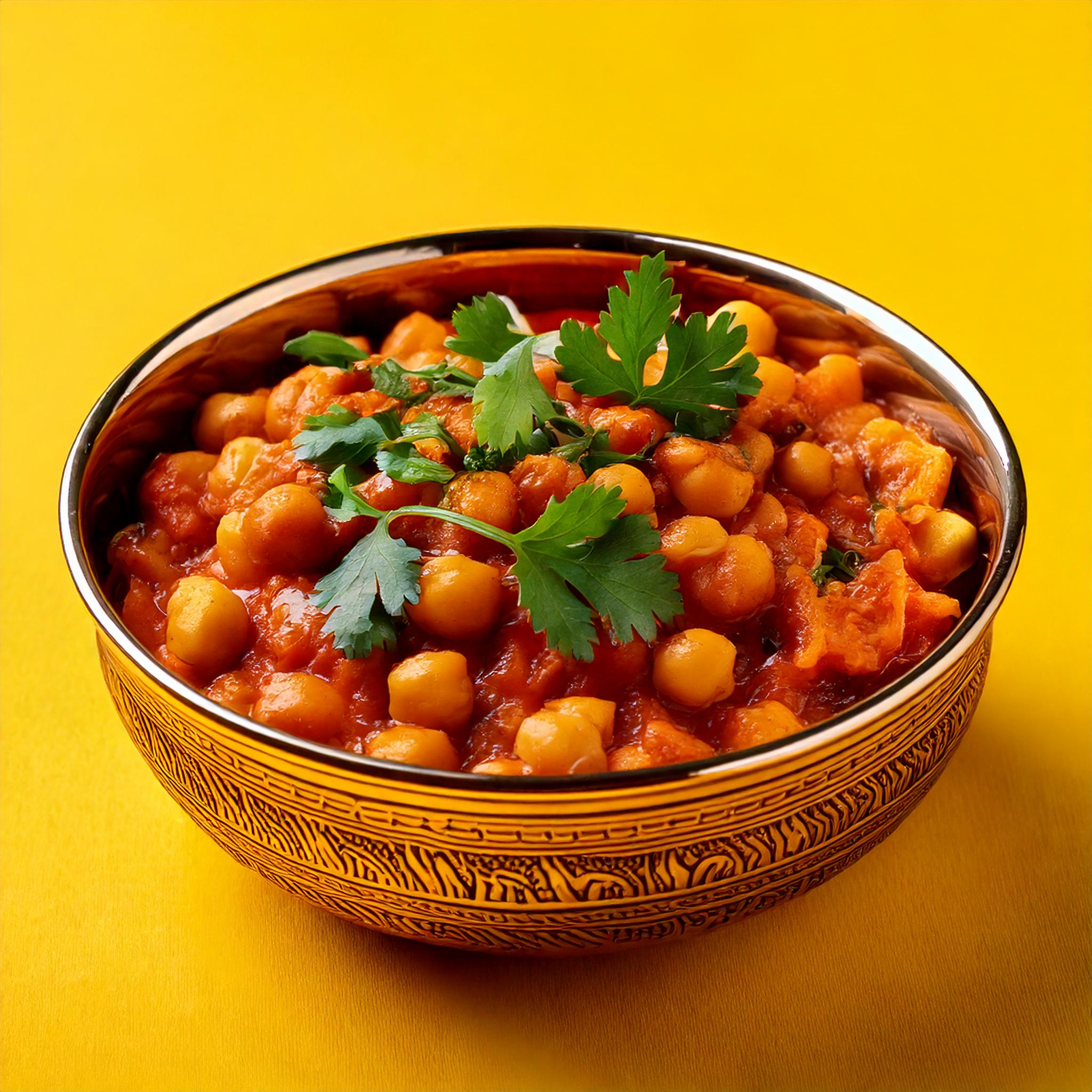 Chana Masala — kikærter i krydret karry med løg og tomater