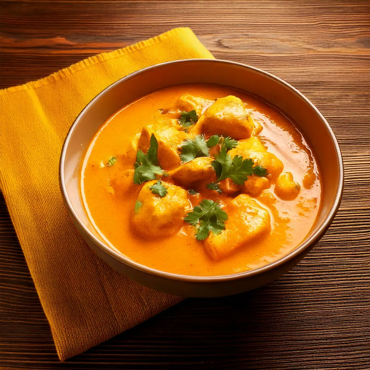 Butter chicken in a copper bowl