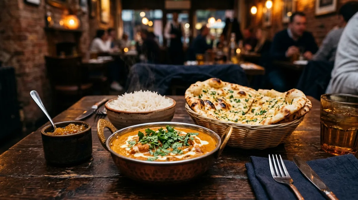 Indisk mad fra Inder'n leveret til Dragør — butter chicken, basmati ris og garlic naan