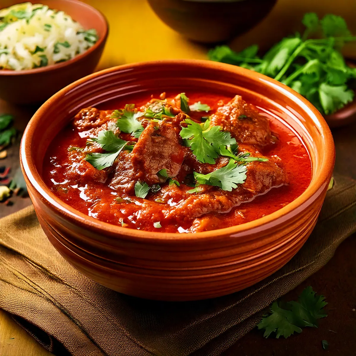 Lamb Rogan Josh med lam i krydret karry fra Inder'n i Kastrup